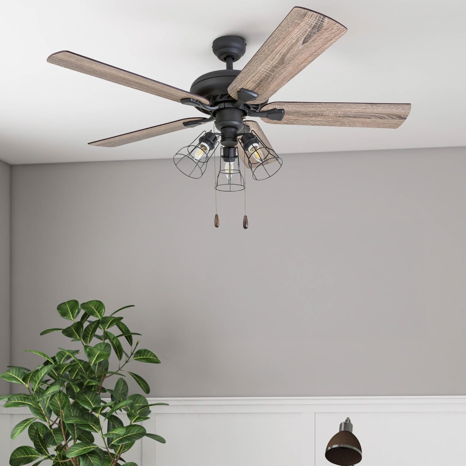 Prominence Home Lincoln Woods 52 Inch Ceiling Fan with LED Light, Pull Chain & Remote, 5 Blades with Reversible Motor and Tri-Mount Options, Bronze