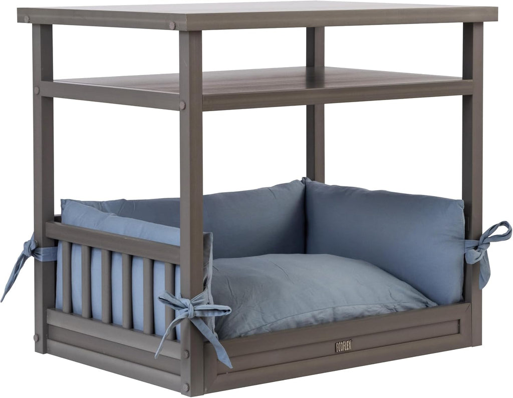 New Age Pet ECOFLEX Nightstand Dog Bed, Indoor Pet Bed with Moisture Resistant Frame & Soft Cushion, Tool Free Assembly, Grey