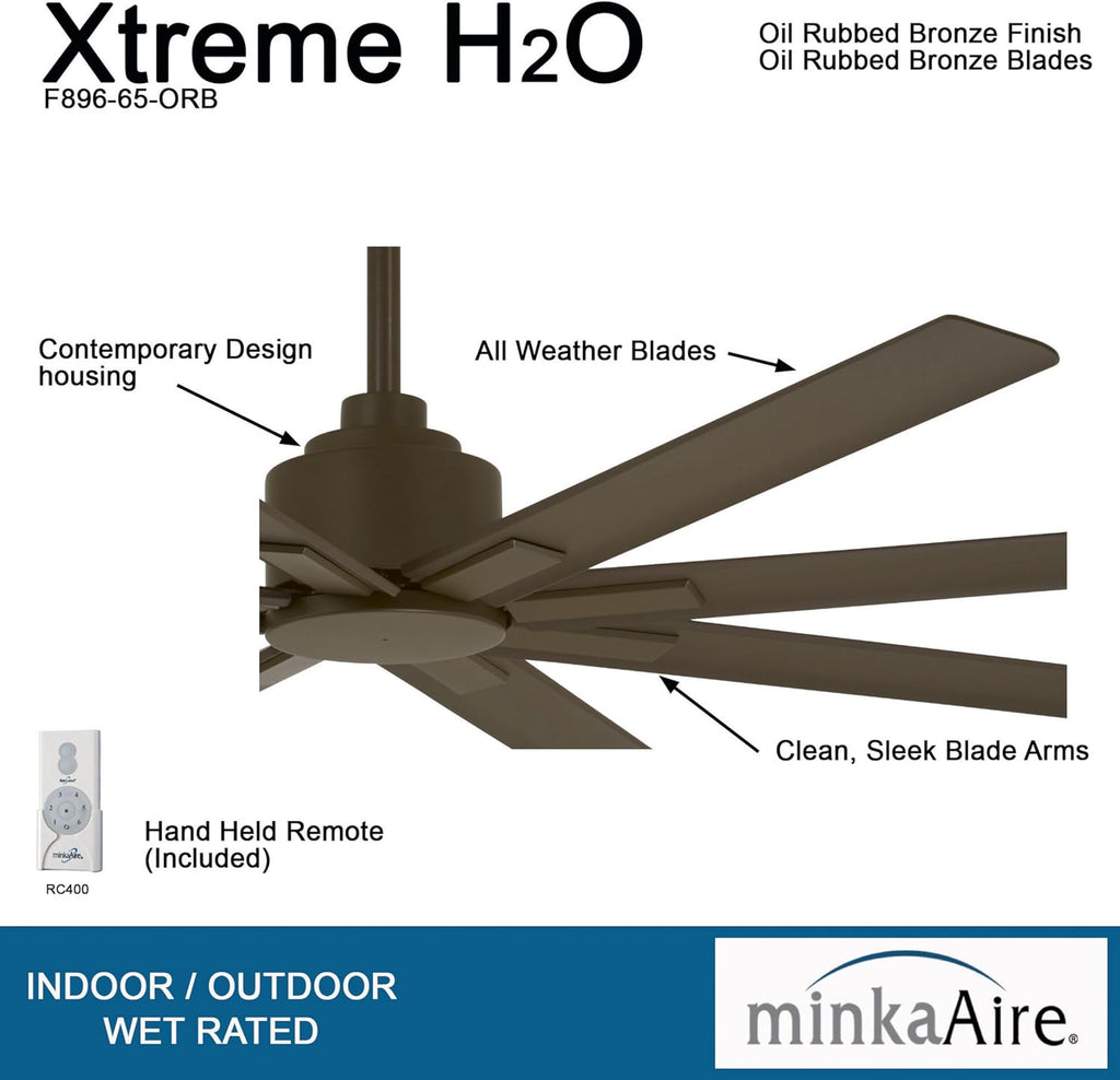 Minka-Aire F896-65-ORB Xtreme H2O 65 Inch Outdoor Ceiling Fan with DC Motor in Oil Rubbed Bronze Finish