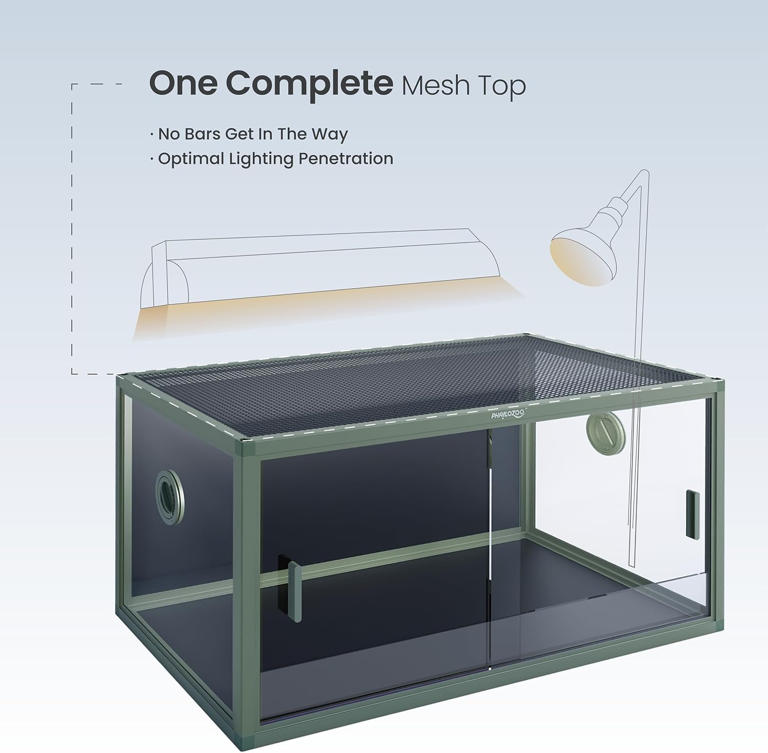 Phailozoo 50 Gallon Reptile Enclosure, Colorful Aluminum Frames Reptile Tank Assemble Within 6 Steps, Rust Proof Mesh Top for Air Circulation & Light Penetration, Dual Grommets for Multiple Wire Use