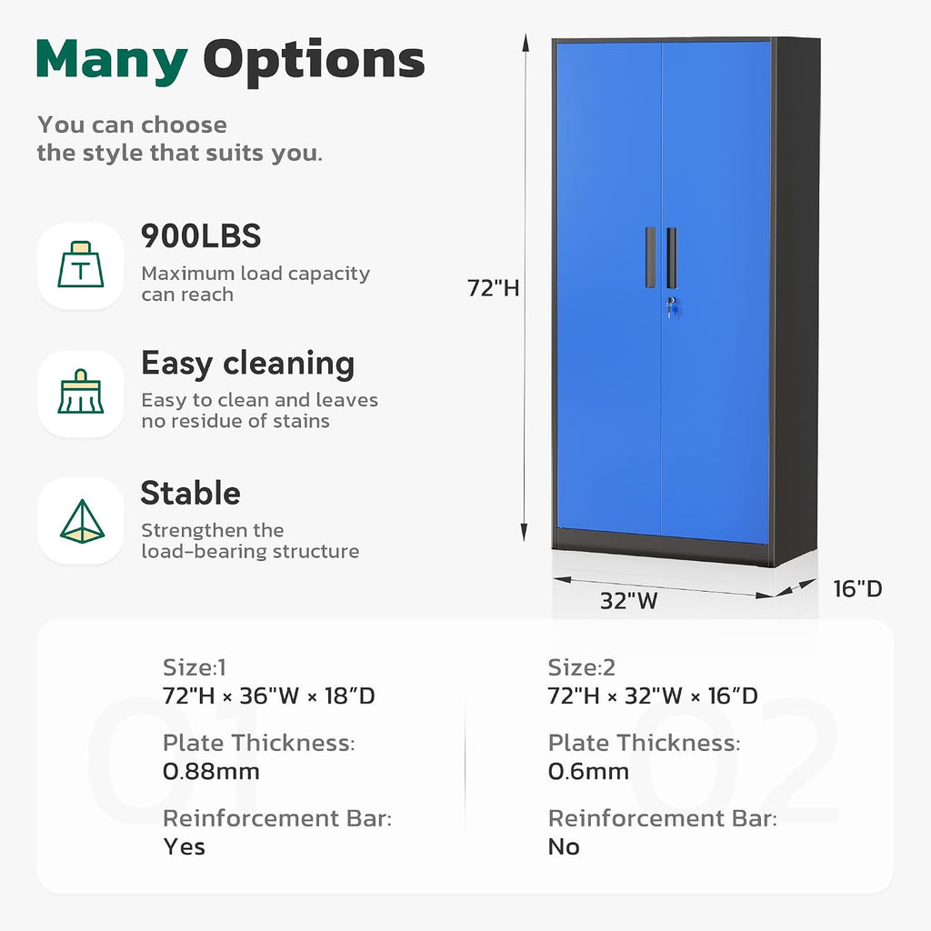 Greenvelly Metal Garage Storage Cabinet with 2 Doors and 4 Adjustable Shelves, 72' H Lockable Storage Cabinet,Tall Metal Cabinet Locking File Cabinet for Office,Home, Garage, Gym, School