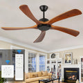 52Inch Ceiling Fan No Light and Remote Control Wood Ceiling Fan Without Light BLDC Reversible Matte Black Outdoor Ceiling Fans for Patio FCC Listed 5*Walnut Blades