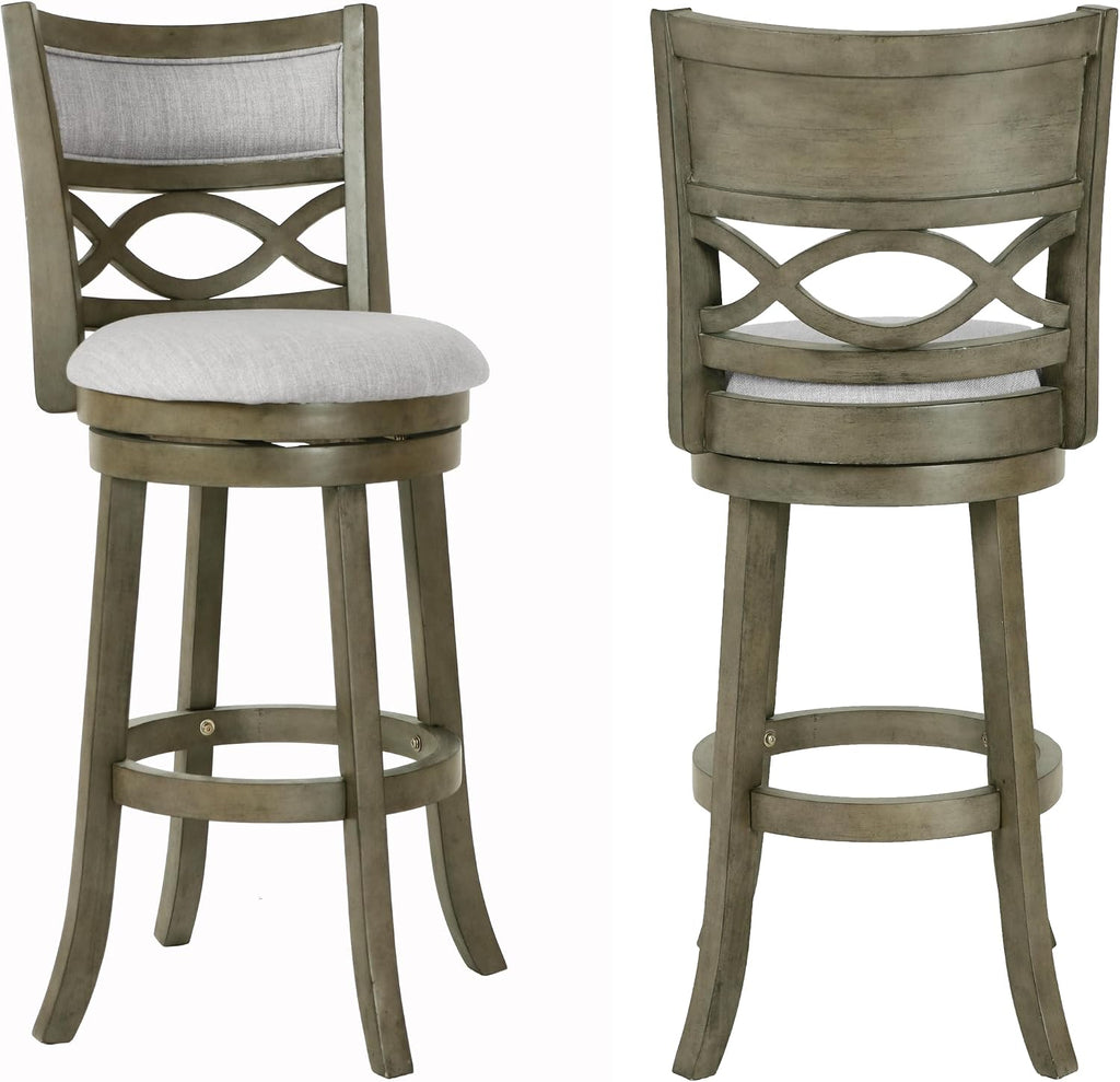 New Classic Furniture Manchester Pub Height Swivel Bar Stools, Set of 2, 29-Inch, Fabric Upholstered Seat & Back Rest, Gray
