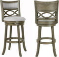 New Classic Furniture Manchester Pub Height Swivel Bar Stools, Set of 2, 29-Inch, Fabric Upholstered Seat & Back Rest, Gray