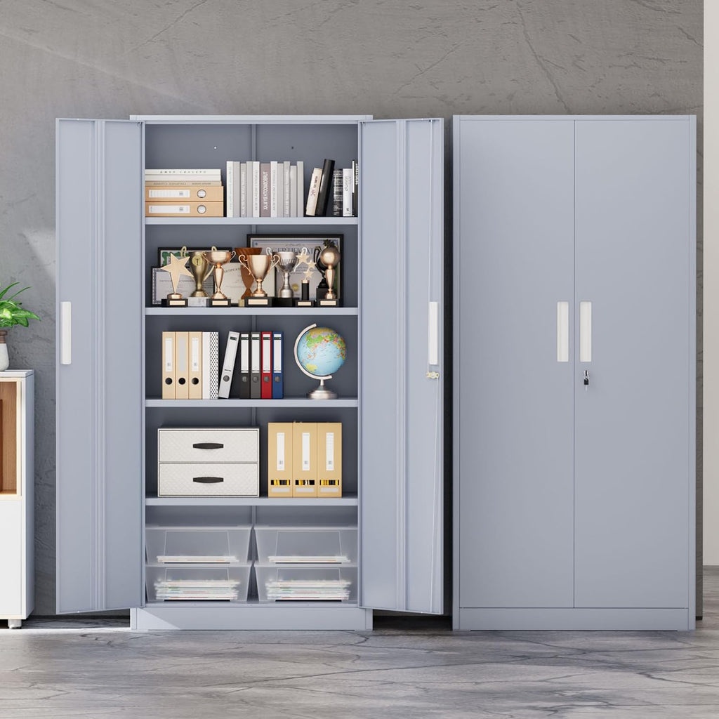 INTERGREAT Garage Storage Cabinet with Lock, 72' Metal Storage Cabinet with Locking Doors and 4 Adjustable Shelves, Lockable Tool Steel Cabinet for Home Office, School, Cement Grey