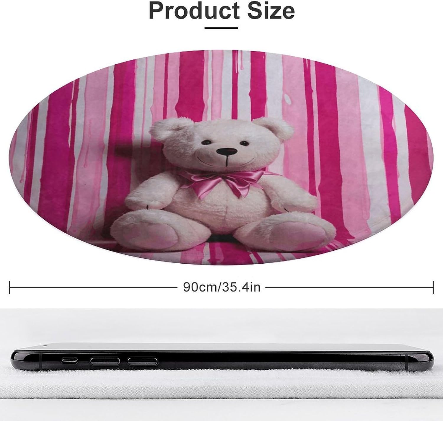 Teddy Bear Peach Rose Coral Velvet Round Floor Mat Non-Slip Bath Rug Floor Covering for Bathroom Vanity Guest Suite & Vacation Home