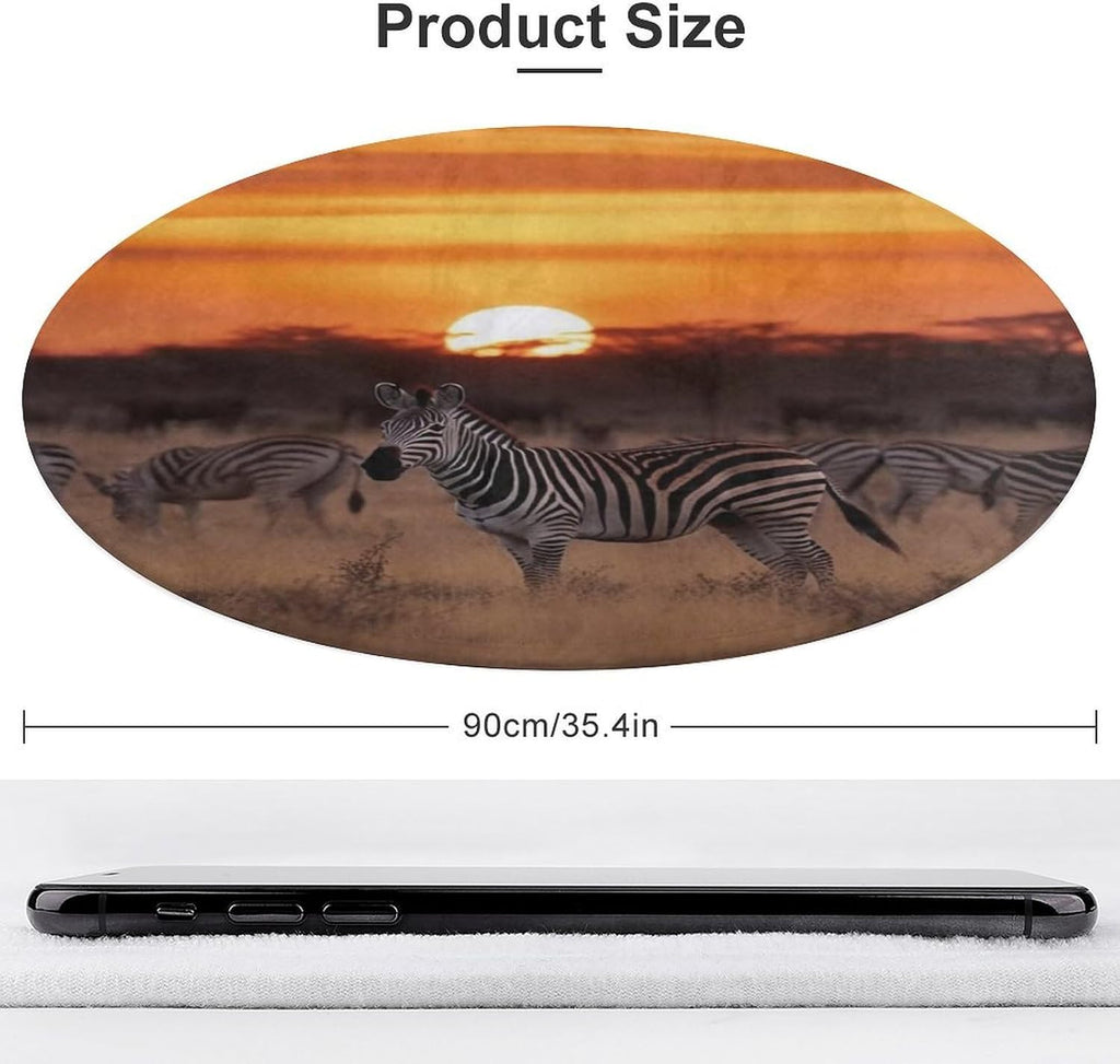 Africa Sunset Zebra Coral Velvet Round Floor Mat Non-Slip Bath Rug Floor Covering for Bathroom Vanity Guest Suite & Vacation Home