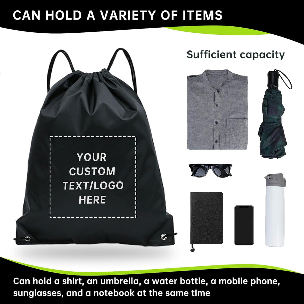 JEOHLORY pack of 100 Custom Bags With Your Logo,customized backpack,promotional items,Drawstring Backpacks,Great for Everyday Use (Custom black)