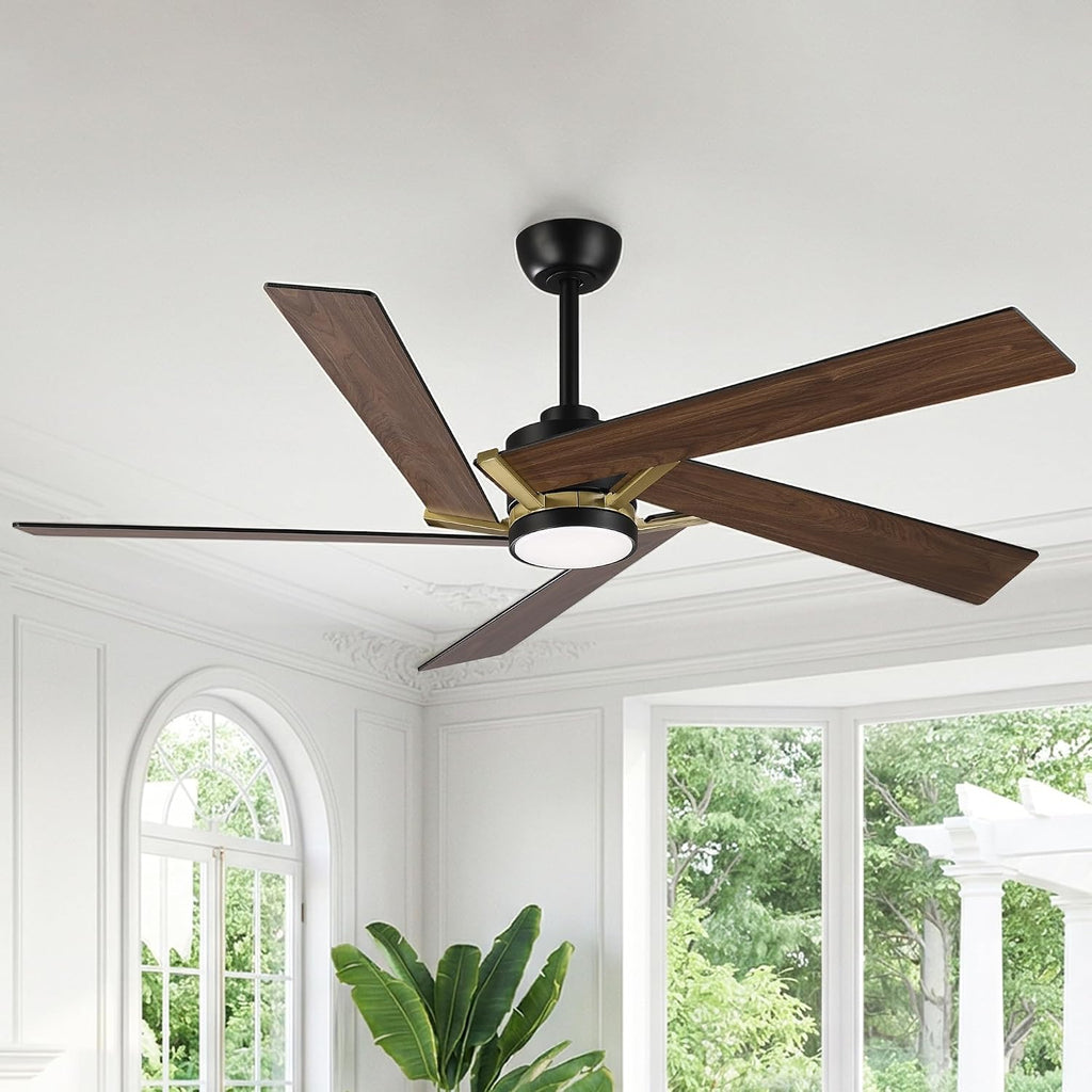 60 Inch Ceiling Fans with Lights and Remote, Farmhouse Lighting Ceiling Fan with Reversible DC Motor, Dimmable, Timer, Quiet Outdoor Ceiling Fans for Patios Living Room Bedroom, Double-sided Blades
