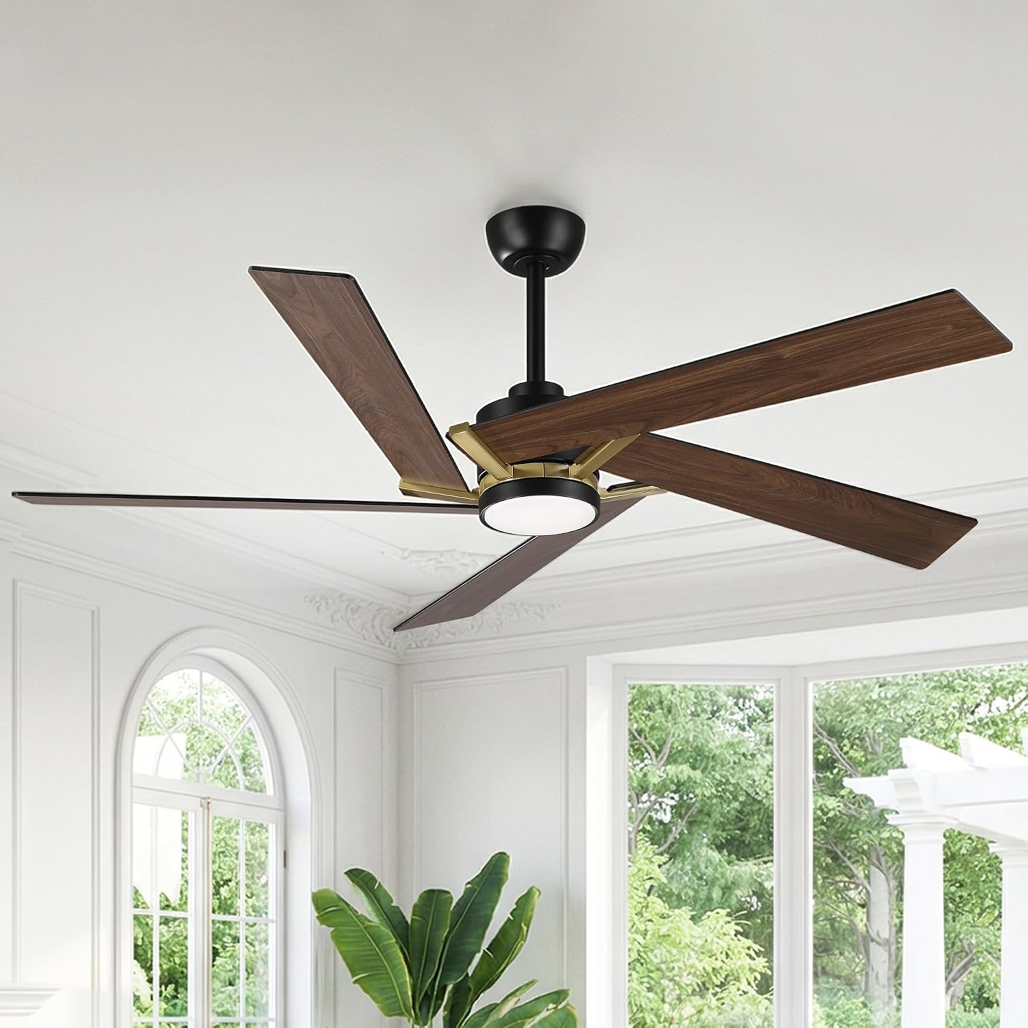 60 Inch Ceiling Fans with Lights and Remote, Farmhouse Lighting Ceiling Fan with Reversible DC Motor, Dimmable, Timer, Quiet Outdoor Ceiling Fans for Patios Living Room Bedroom, Double-sided Blades