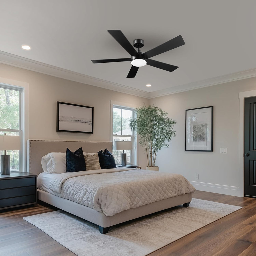 Globe Electric Veloria 52 in. Ceiling Fan with LED Light, Remote Control, WhisperQuiet DC Motor, 6 Speeds, Matte Black, Reversible Blades