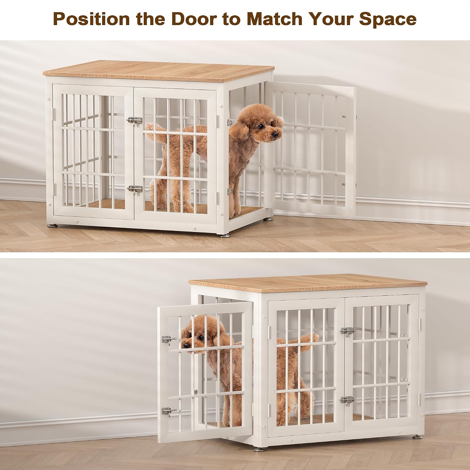 rehomerance 32 Inch Heavy Duty Dog Crate Furniture for Medium and Small Dogs, Decorative Pet House End Table, Wooden Cage Kennel Furniture Indoor, Natural and White
