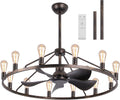 Miuyhji Farmhouse Ceiling Fan with Lights and Remote,Bronze Fandelier,Wagon Wheel Chandelier with Fan,44 Inch Rustic Fans for 20x25' Large Room