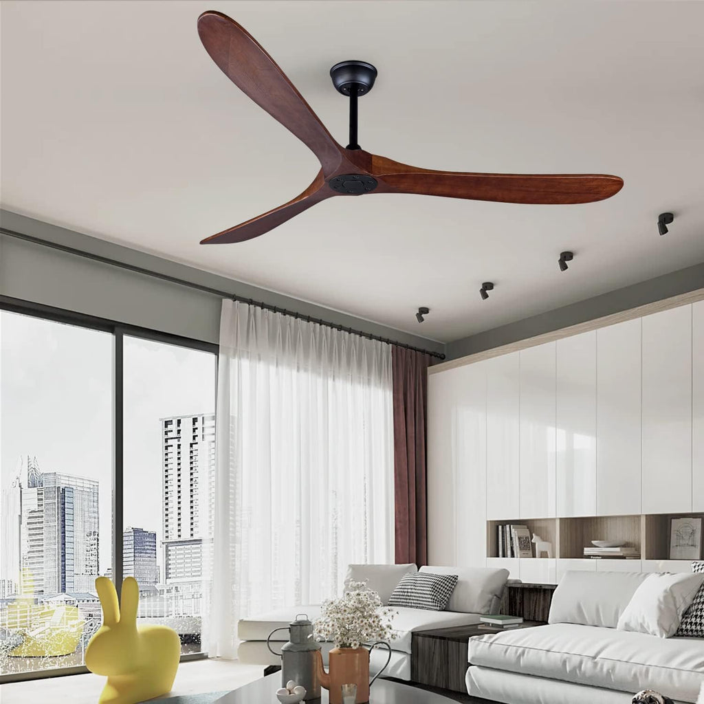 Bigzone 70' Large Ceiling Fan No Light with Remote,3 Blades Dark Brown Solid Wood Big Ceing Fan without Light with Quiet Reversible DC Motor 6-Speeds for Living Room/Dining Room/Garage/Indoor/Outdoor