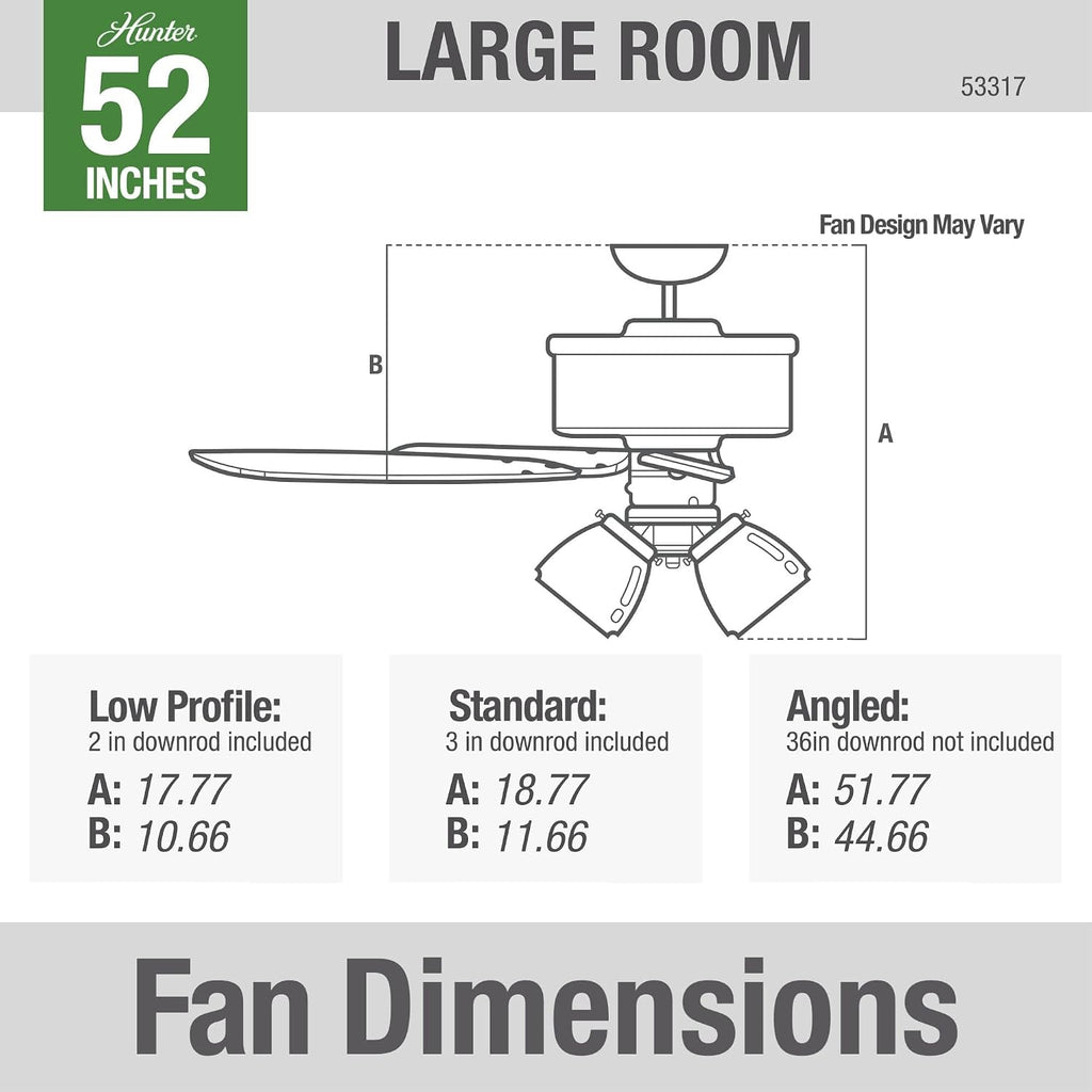 Hunter 52 inch Indoor Ceiling Fan with LED Lights - Bronze Ceiling Fan with Pull Chain, For Bedroom or Living Room, Standard Mount, No Remote, 5 Blades, Includes Bulbs - Newsome 53317, Premier Bronze