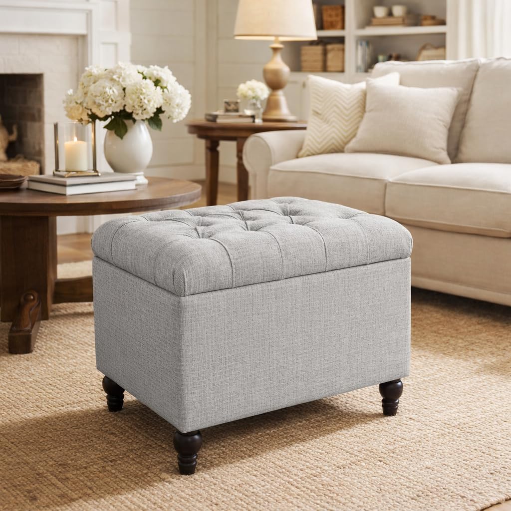 HomePop 24' Button Tufted Storage Ottoman - Pewter Gray
