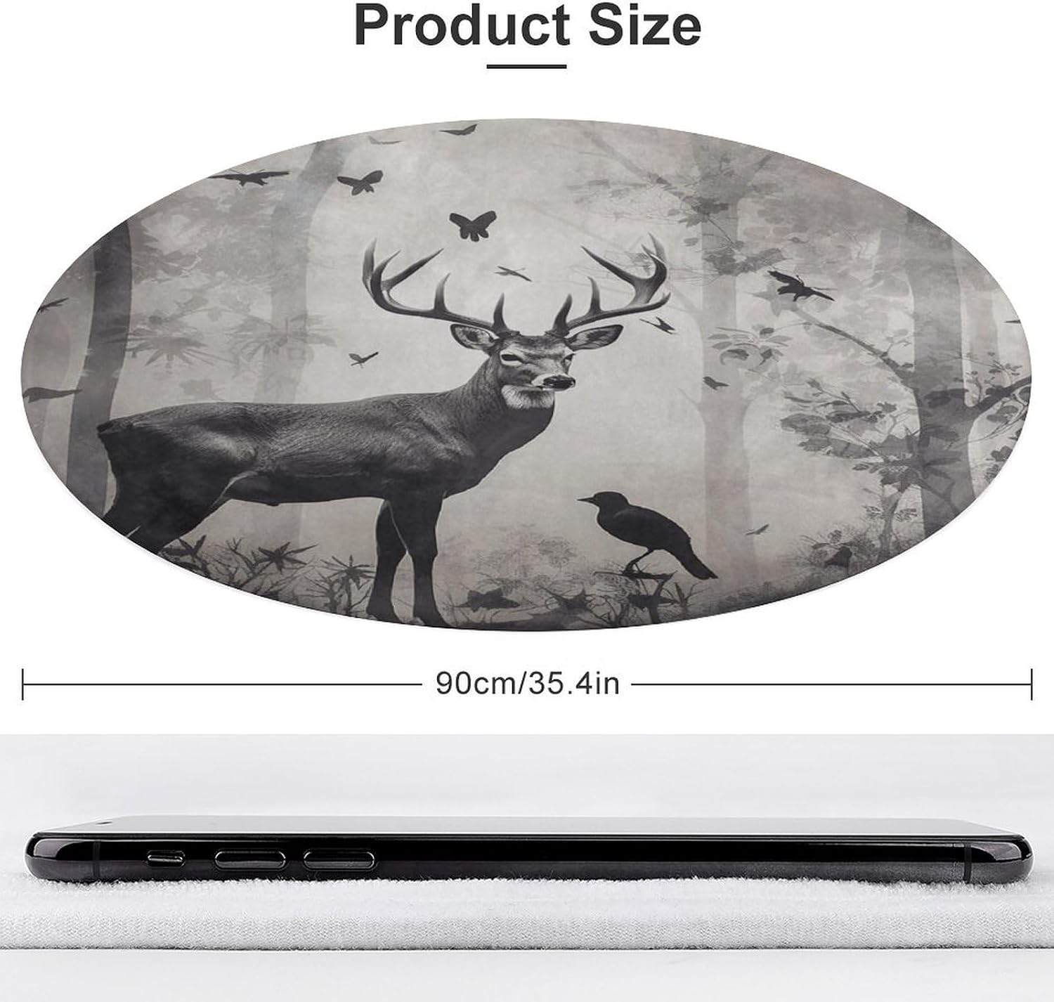 Hunting Silhouette of Deer Coral Velvet Round Floor Mat Non-Slip Bath Rug Floor Covering for Bathroom Vanity Guest Suite & Vacation Home