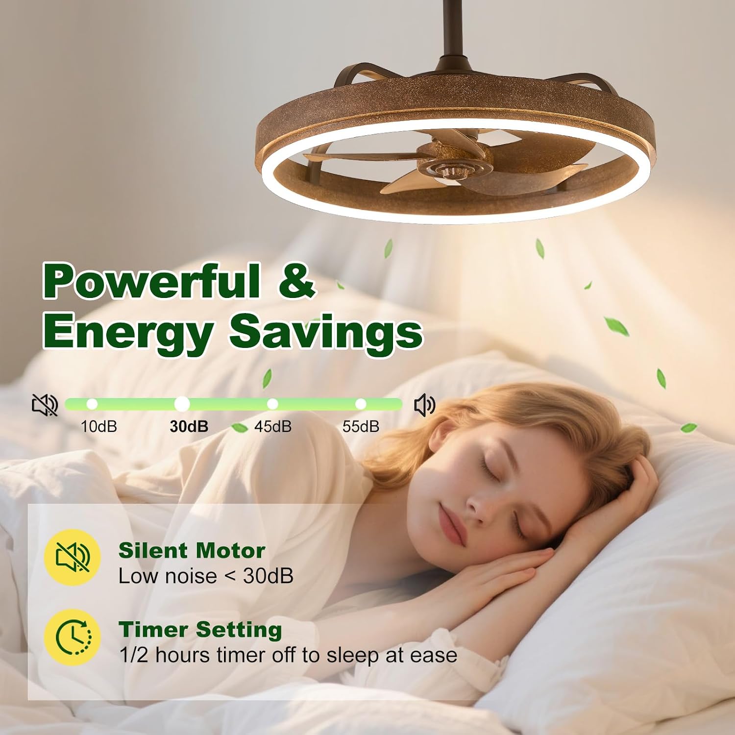 Farmhouse Fandelier Retro Ceiling Fan with Light, 20' Rustic Brown Dimmable LED Chandelier Ceiling Fans, Low Profile Smart Bladeless Ceiling Fan Lights 6 Speeds for Bedroom, Living Room