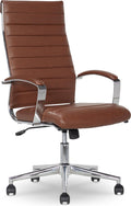 Amazon Basics High-Back Swivel Office Chair with Lumbar Support, Ergonomic Ribbed Faux Leather, Adjustable Height, 24.75'D x 23.25'W x 45.25'H, Brick Red