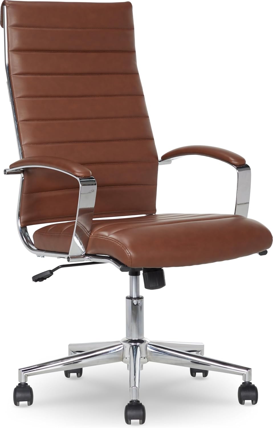 Amazon Basics High-Back Swivel Office Chair with Lumbar Support, Ergonomic Ribbed Faux Leather, Adjustable Height, 24.75'D x 23.25'W x 45.25'H, Brick Red