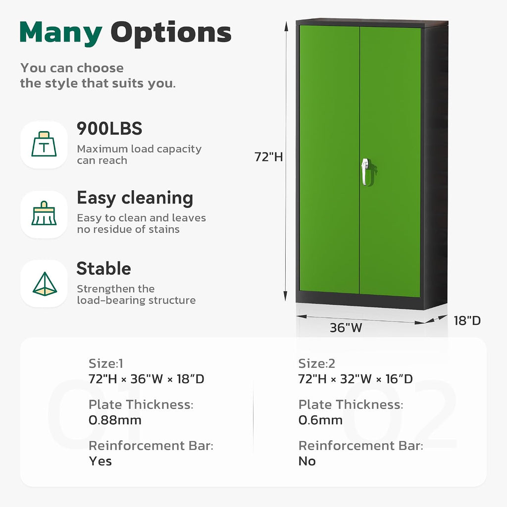 Greenvelly Metal Garage Storage Cabinet with 2 Doors and 4 Adjustable Shelves, 72' HLockable Storage Cabinet,Tall Metal Cabinet Locking File Cabinet for Office,Home, Garage, Gym, School