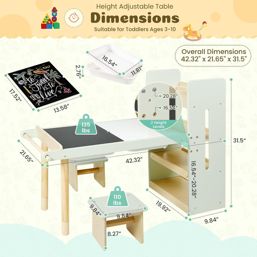 Kids Sensory Table and Chairs Set, Toddlers Activity Table with Large Storage Bins & Shelves, 6 in 1 Kids Art Desk with Blackboard Whiteboard for Playrooms Daycare,Sand & Water Table for Toddler Gifts