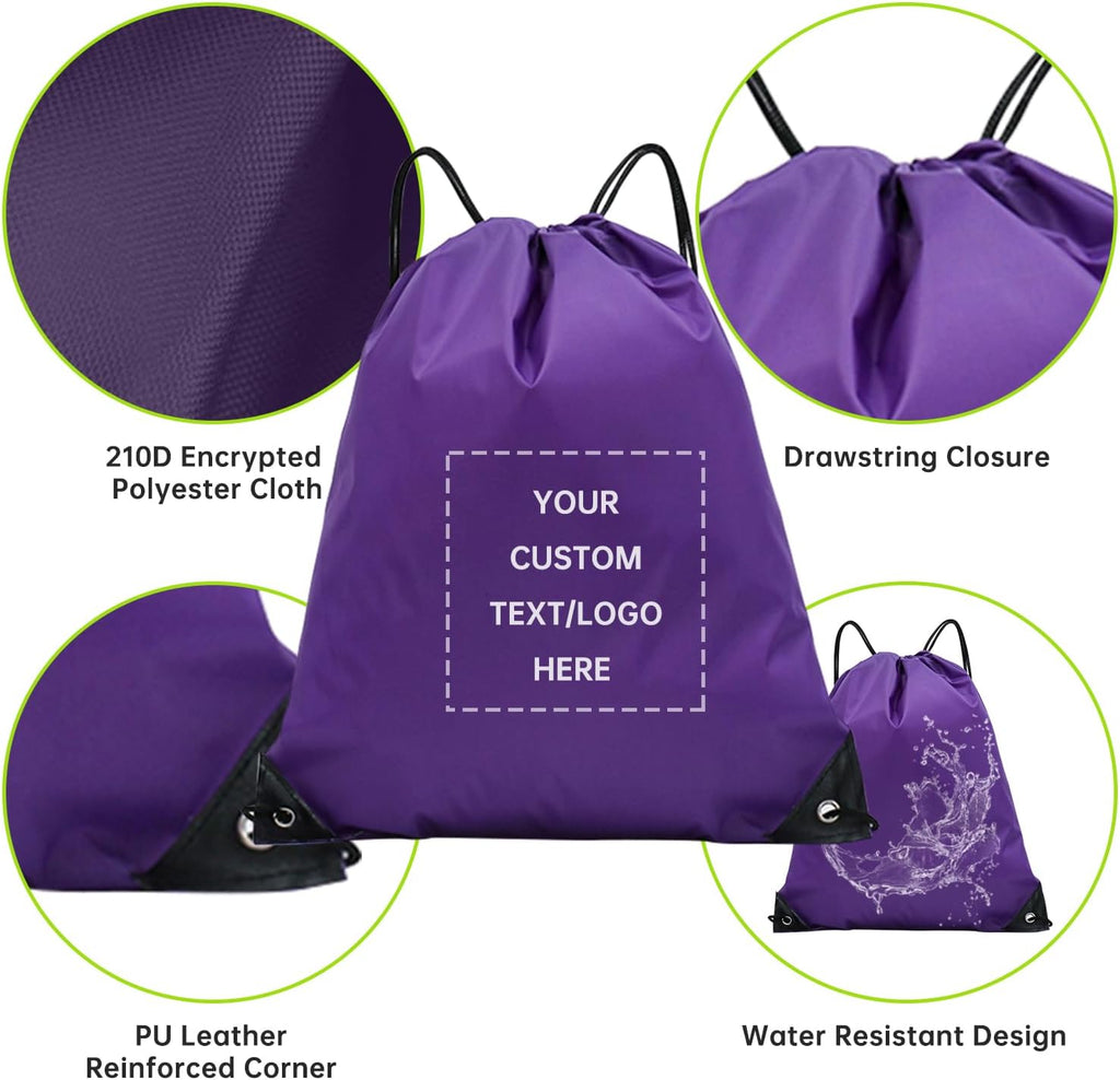 JEOHLORY pack of 100 Custom Bags With Your Logo,customized backpack,promotional items,Drawstring Backpacks,Great for Everyday Use (Custom Purple)