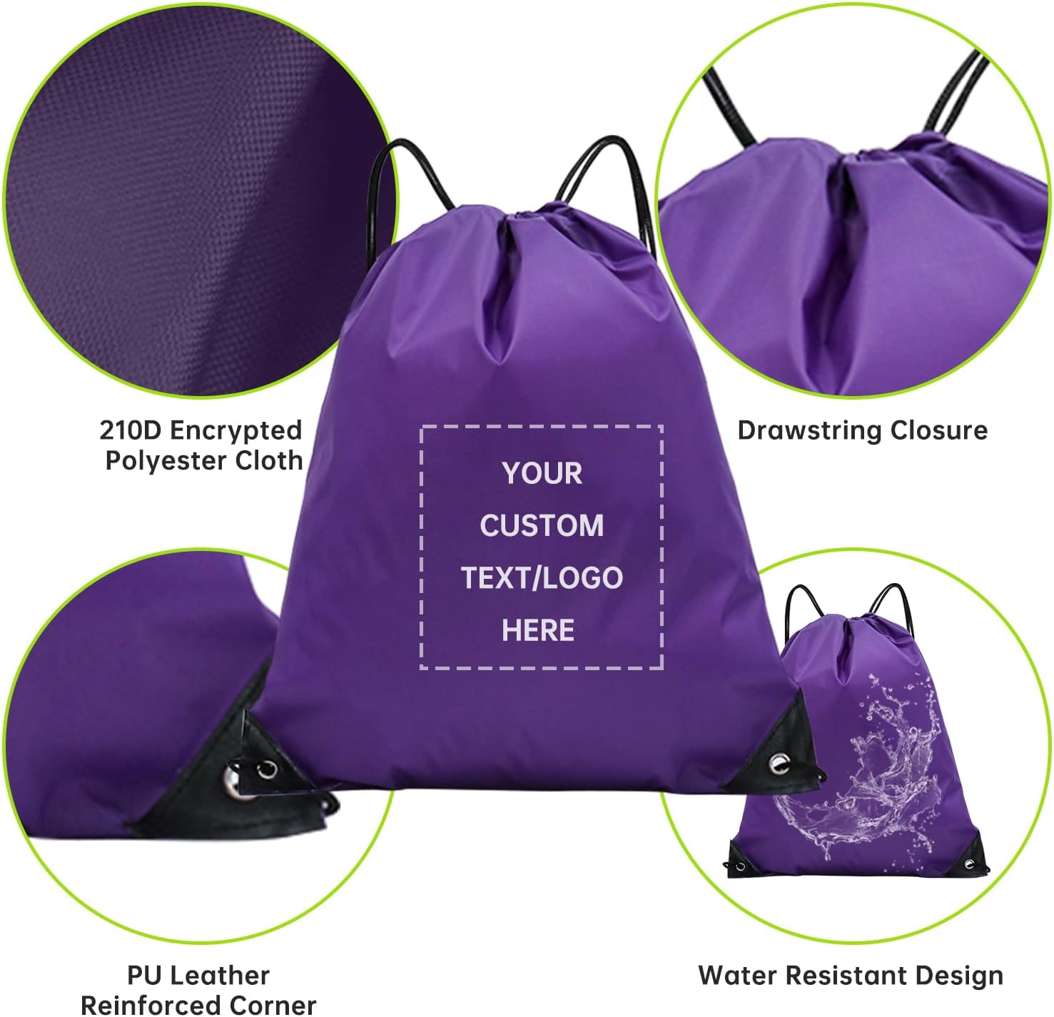 JEOHLORY pack of 100 Custom Bags With Your Logo,customized backpack,promotional items,Drawstring Backpacks,Great for Everyday Use (Custom Purple)