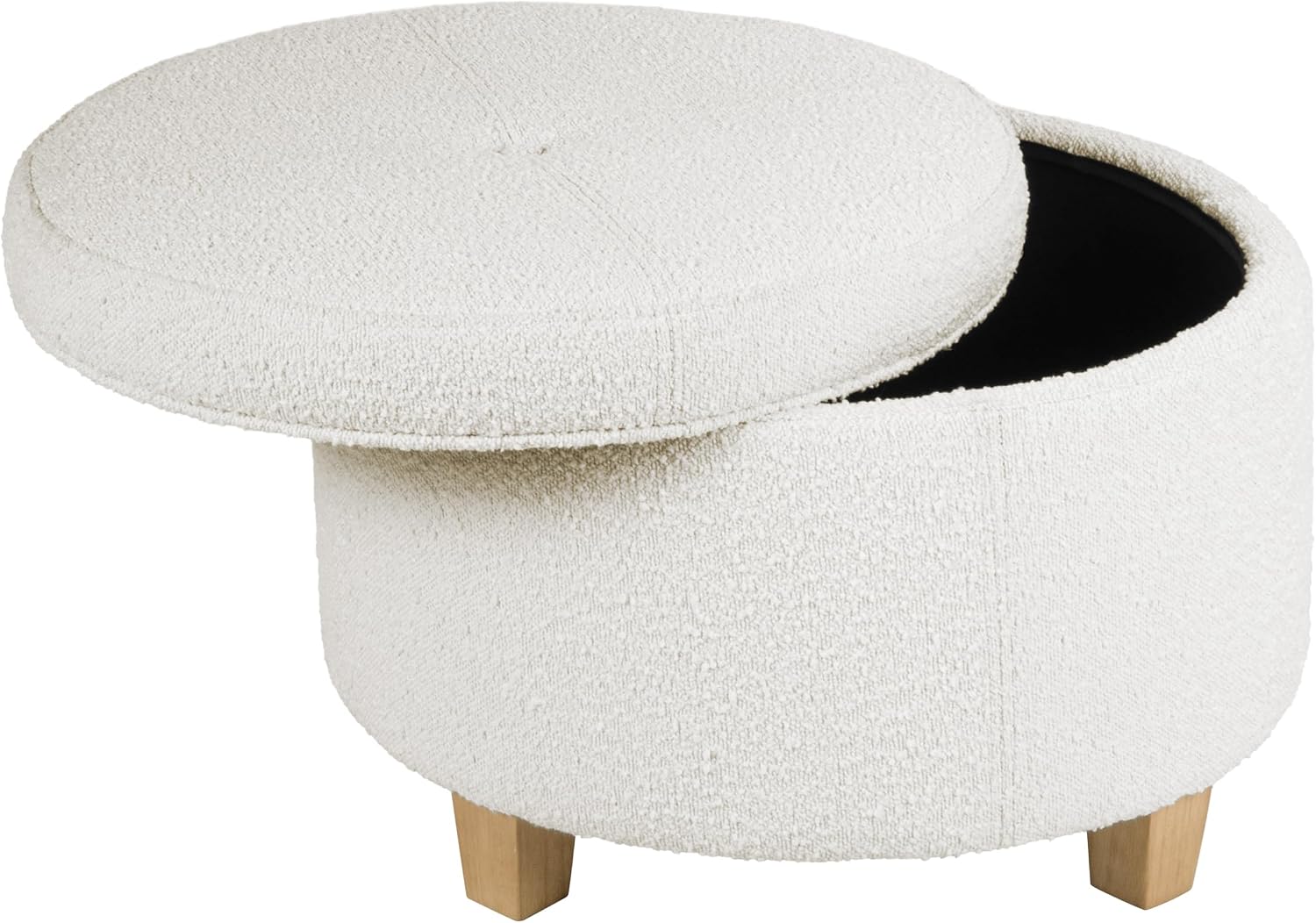 HomePop 24' Large Round Storage Ottoman - Cream Boucle