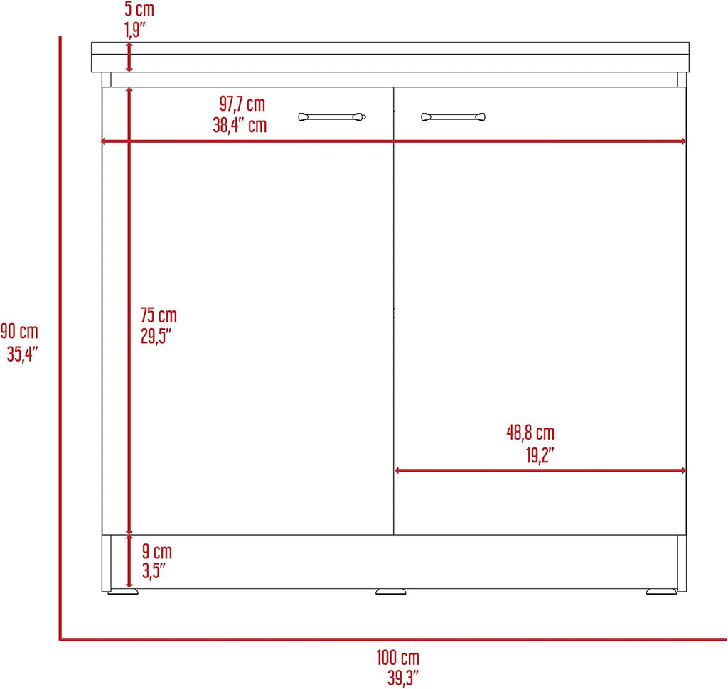 DEPOT E-SHOP Salento Freestanding Sink with Double Door Cabinet and Two Shelves, 35.4' H, White/Black, Kitchen