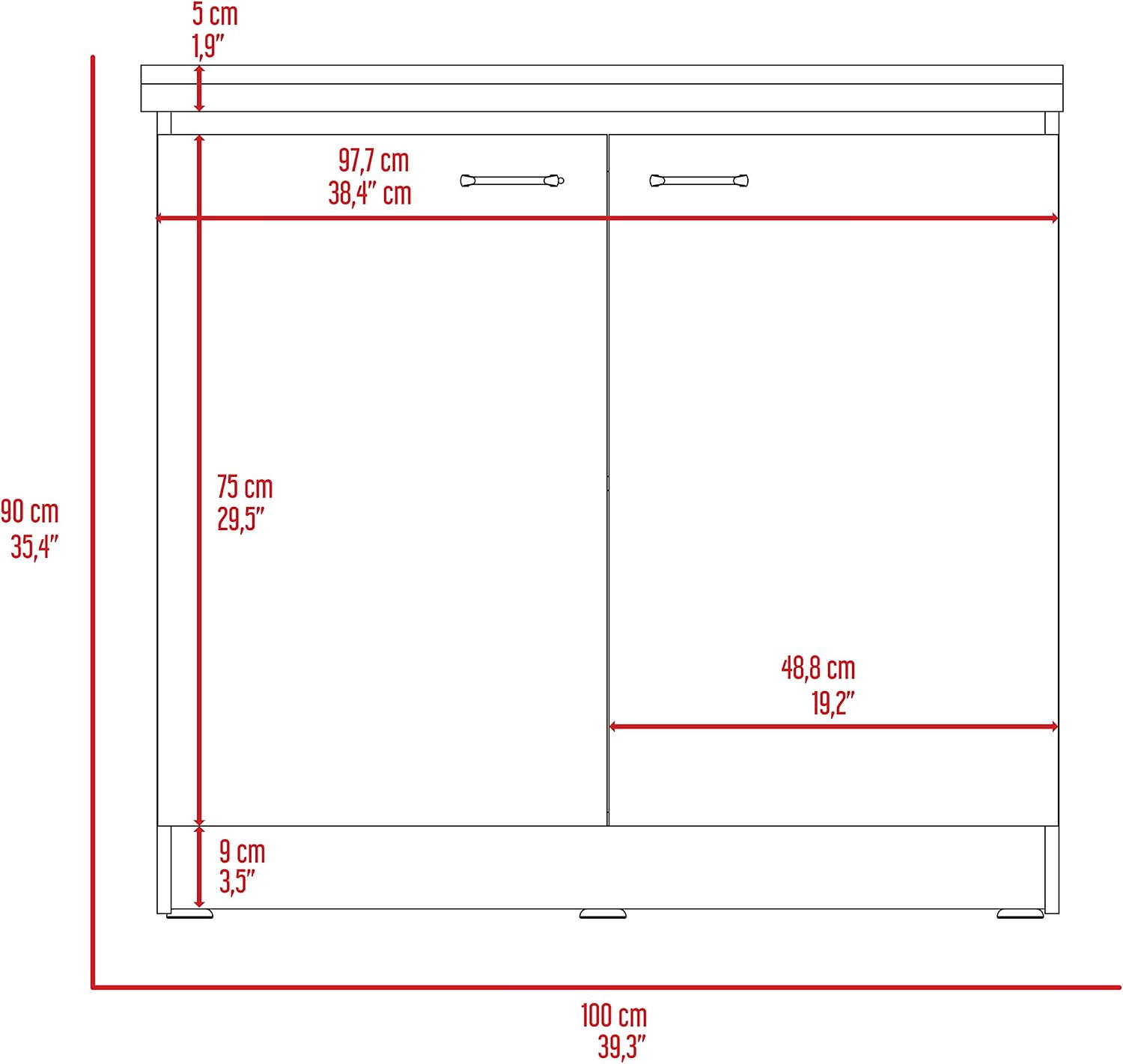DEPOT E-SHOP Salento Freestanding Sink with Double Door Cabinet and Two Shelves, 35.4' H, White/Black, Kitchen