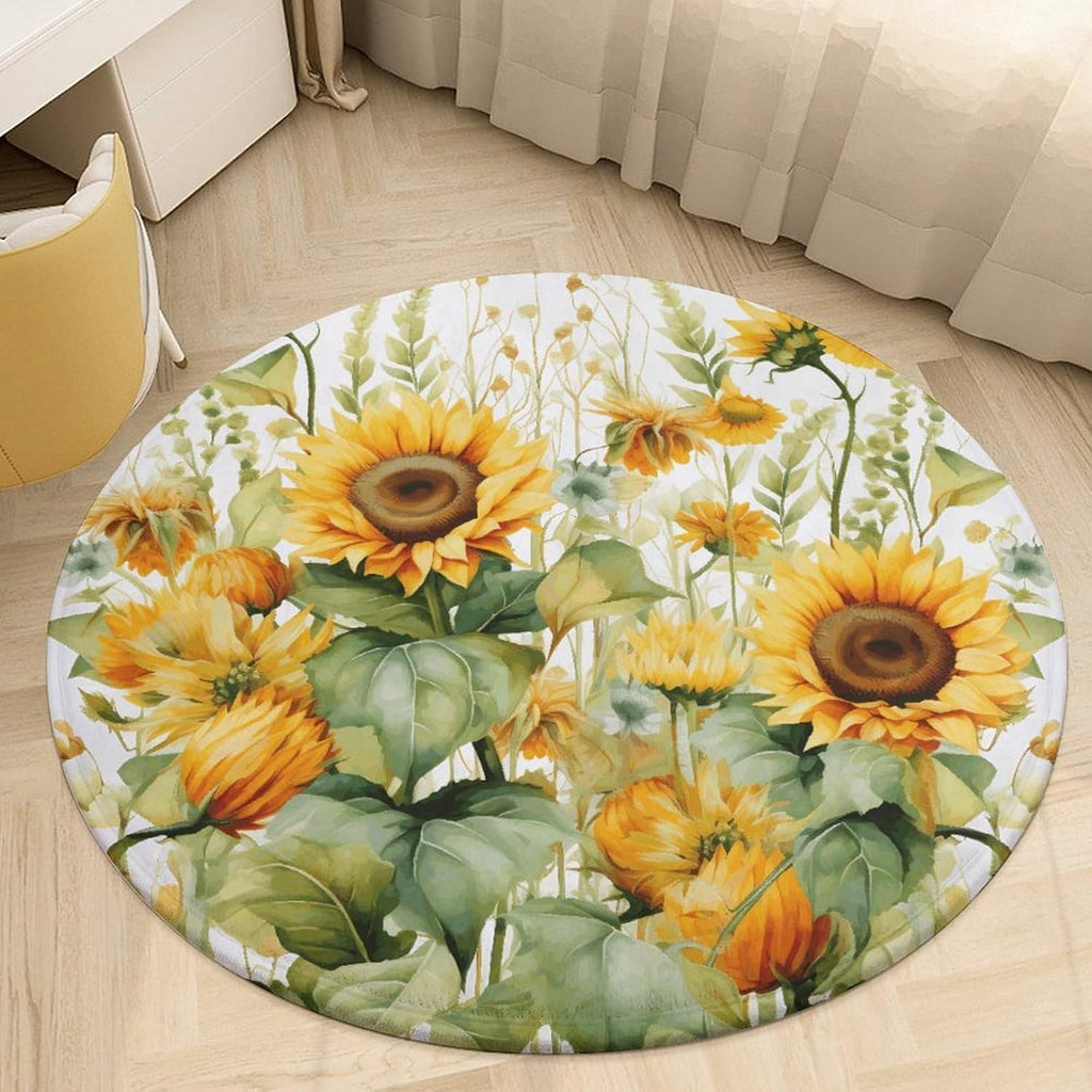 Sunflower and Corn Coral Velvet Round Floor Mat Non-Slip Bath Rug Floor Covering for Bathroom Vanity Guest Suite & Vacation Home