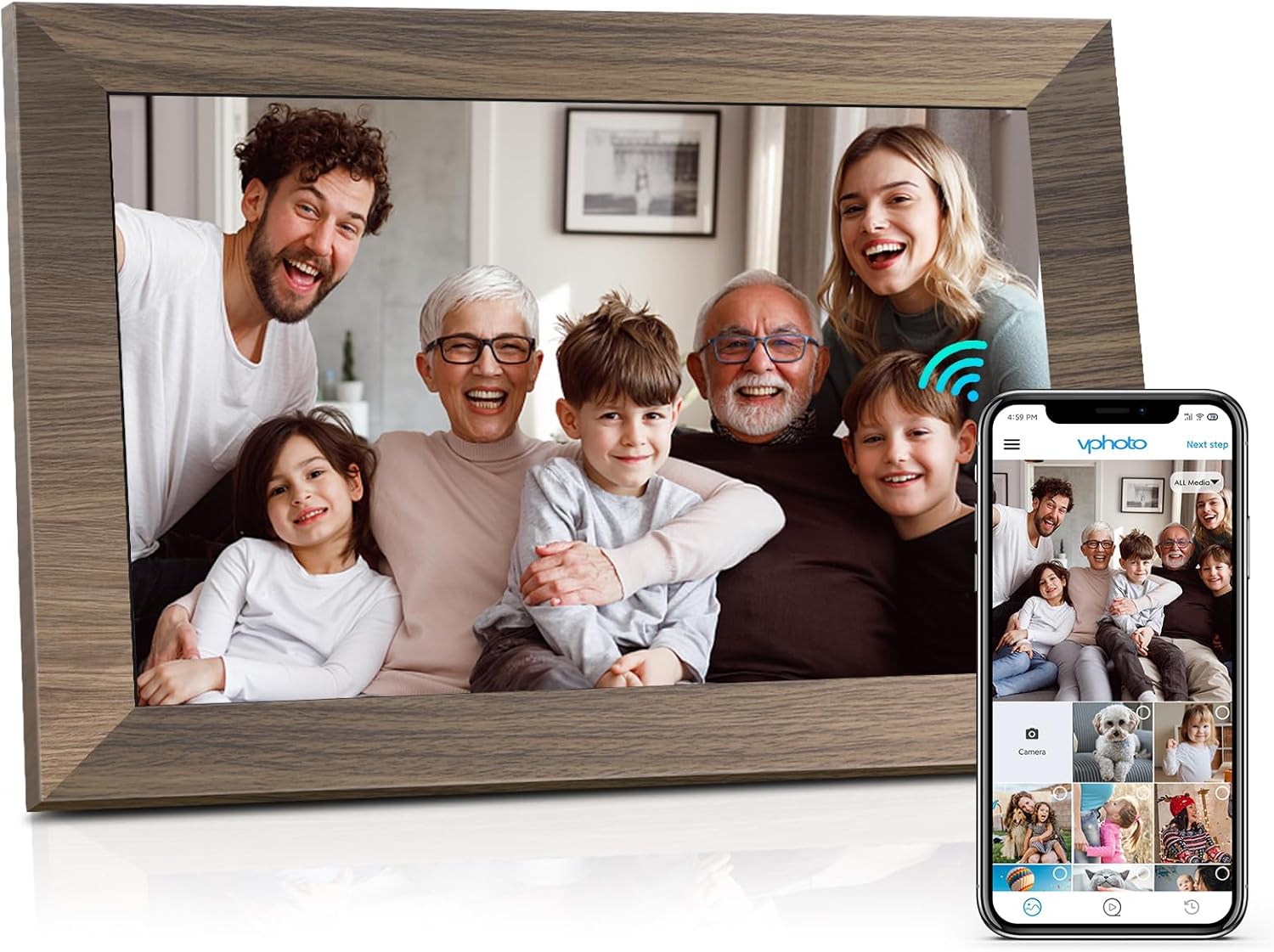 Canupdog WiFi Digital Picture Frame 10.1 Inch, IPS Touch Screen Smart Cloud Digital Photo Frame with 16GB Storage, Wall Mountable, Auto-Rotate, Share Photos from Anywhere Via App