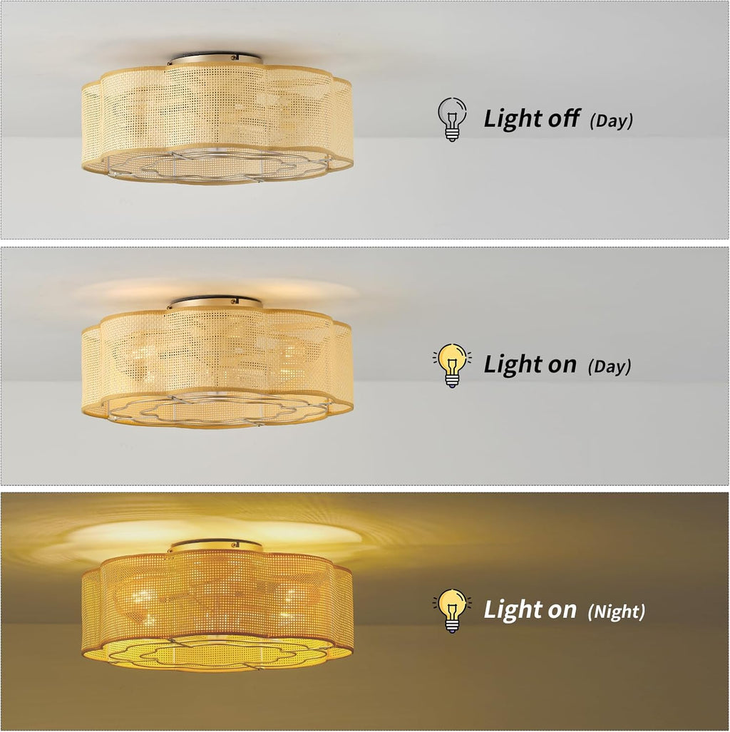 20' Low Profile Ceiling Fan with Light, Caged Flush Mount Ceiling Fan with Light Remote Control, Boho Bladeless with 6 Speeds for Bedroom, Nursery, Living Room.