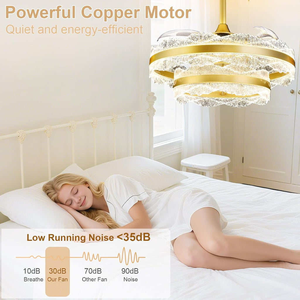 Depuley Fandelier Ceiling Fans with Lights: 24' Gold Cagd Fan with Remote Control - Crystal Chandelier Fan Light for Girl's Bedroom Living Room Nursery
