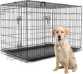 PetsTuff GREAT CRATES 42' X-Large Dog Crate - Heavy-Duty Dog Kennel With Divider Panel For Pets 65-85lbs - Durable Leaf-Proof Tray - Foldable, Carry Handle & Wheels For Easy Moving - Two-Door Dog Cage