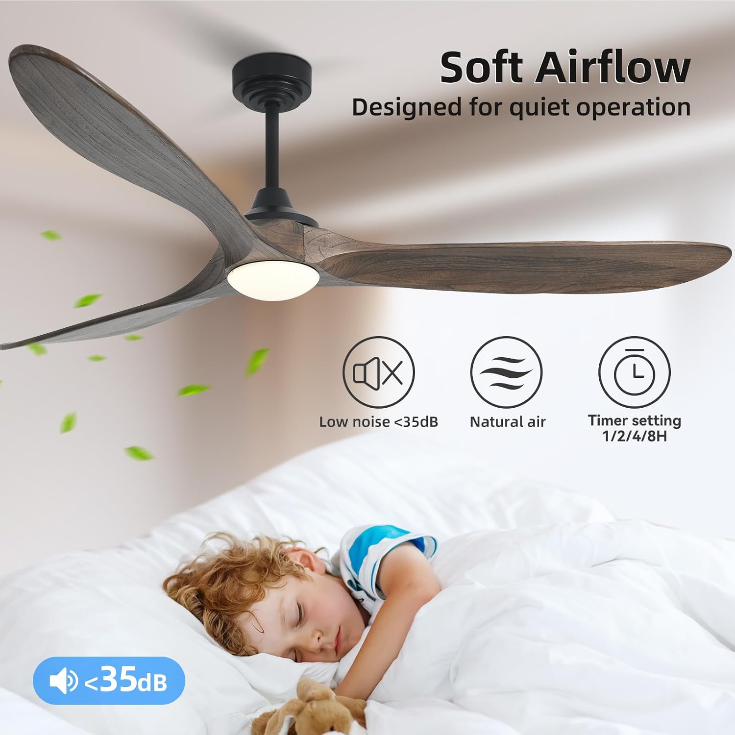 Ceiling Fan with Lights, 72'' Solid Wood Indoor/Outdoor Ceiling Fan with Quiet Reversible DC Motor, Compatible with Alexa/Google, 3CCT Dimmable, 6 Speeds Dark Brown Outdoor Fan for Patio Porch
