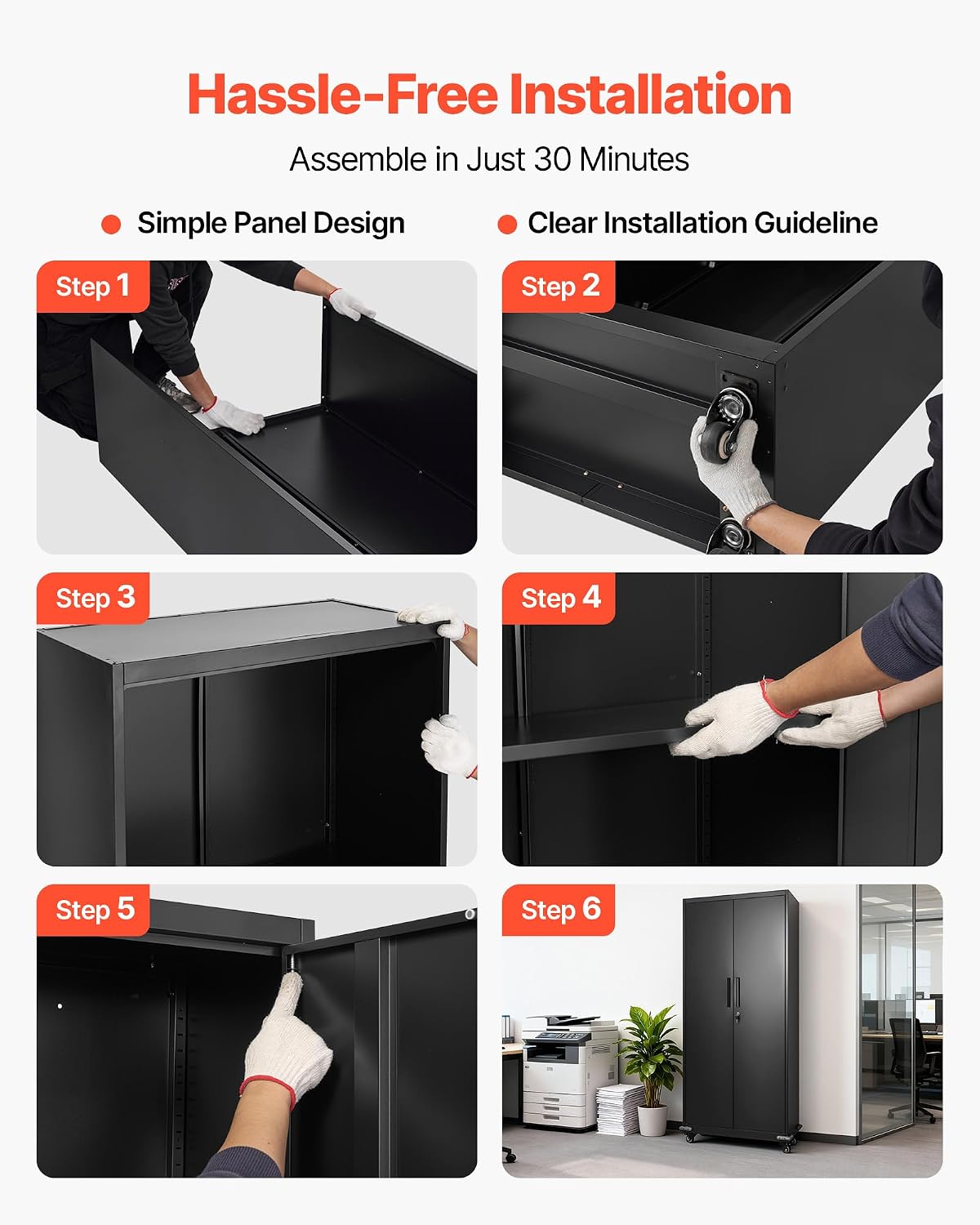 VEVOR Metal Storage Cabinet, 72.6 in Rolling Steel Garage Cabinet with 4 Adjustable Shelves, 2 Magnetic Doors & 2 Keys, 5 Tiers Lockable Tool Storage for Pantry, Warehouse, Basement, Office, Black