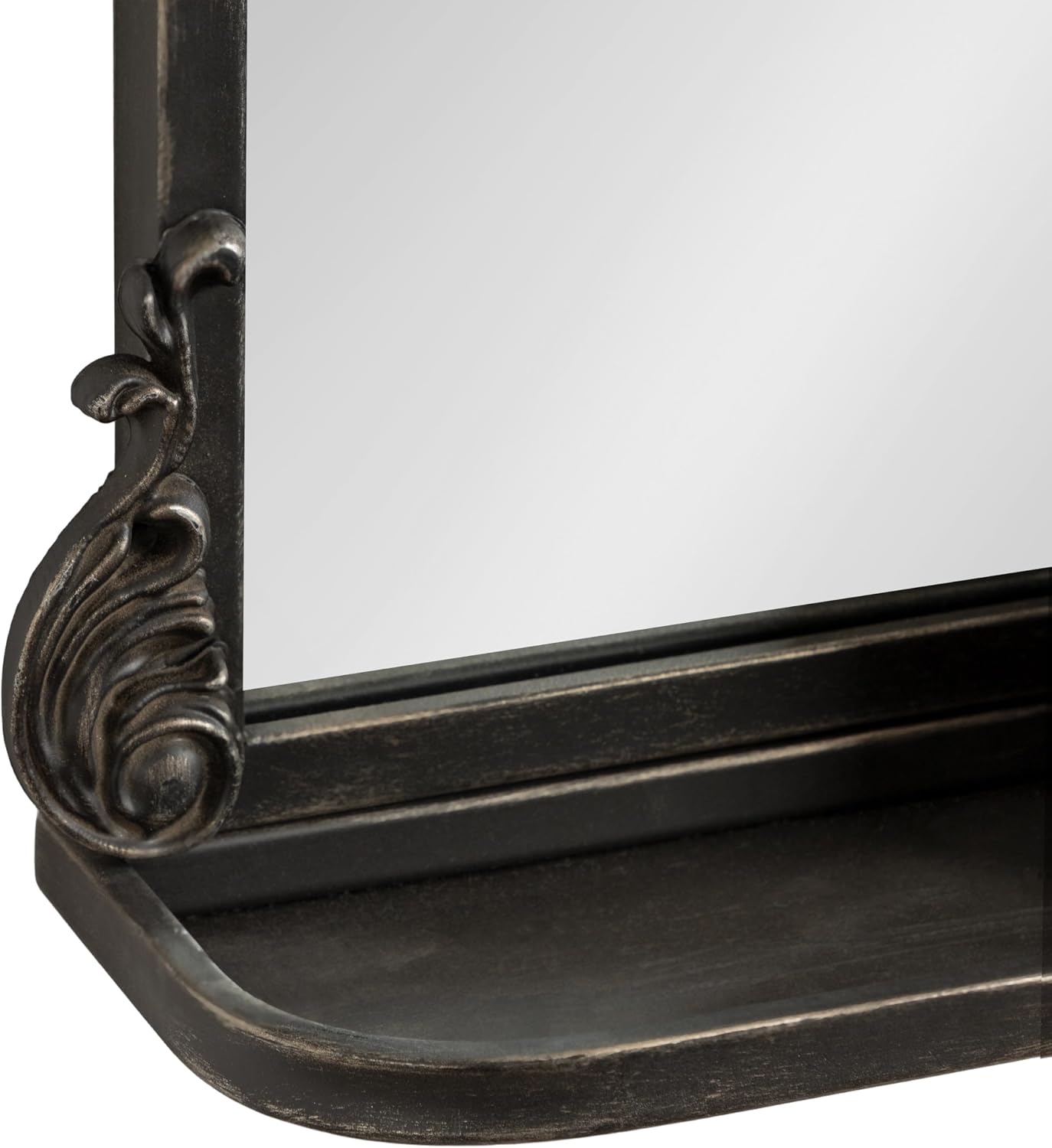 Kate and Laurel Arendahl Traditional Vintage Arch Mirror with Shelf, 16 x 25, Black, Baroque Antique Arched Wall Mirror with Functional Shelf and Ornate Frame