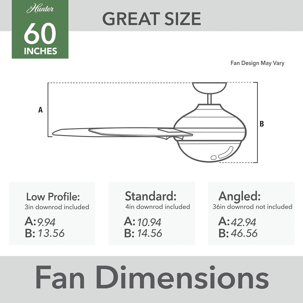Hunter 60 inch Outdoor or Indoor Ceiling Fan with LED Light - White Ceiling Fan with Wall Control, For Patio, Garage, or Porch, Quiet, Standard Mount, 6 Blades - Skysail 52370, Fresh White