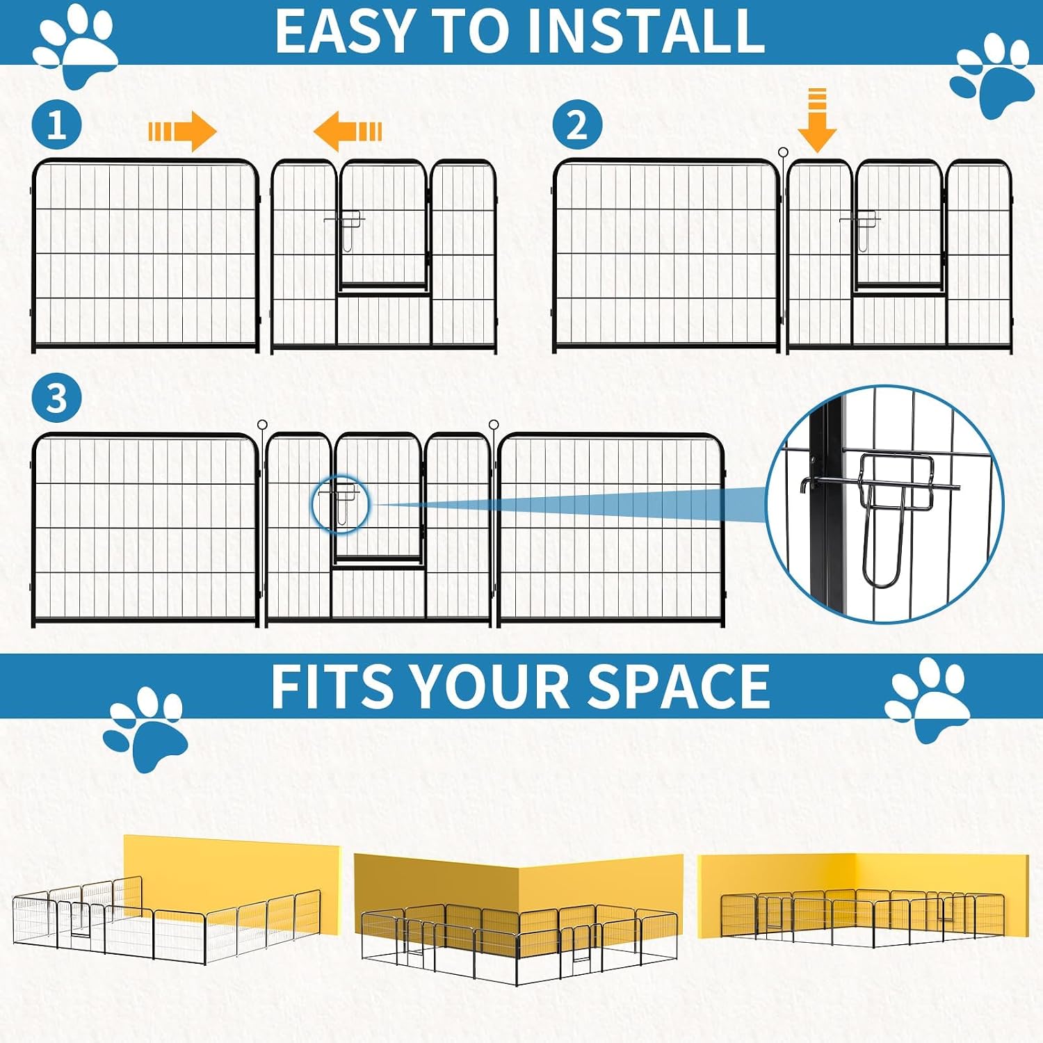 NEWBULIG Dog Playpen for Indoor 24 Inch 16 Panels - Portable Heavy Duty Metal Pet Exercise Pen with Door, Foldable Small Dog Puppy Playpen Fence for Outdoor RV, Camping, Yard, Garden