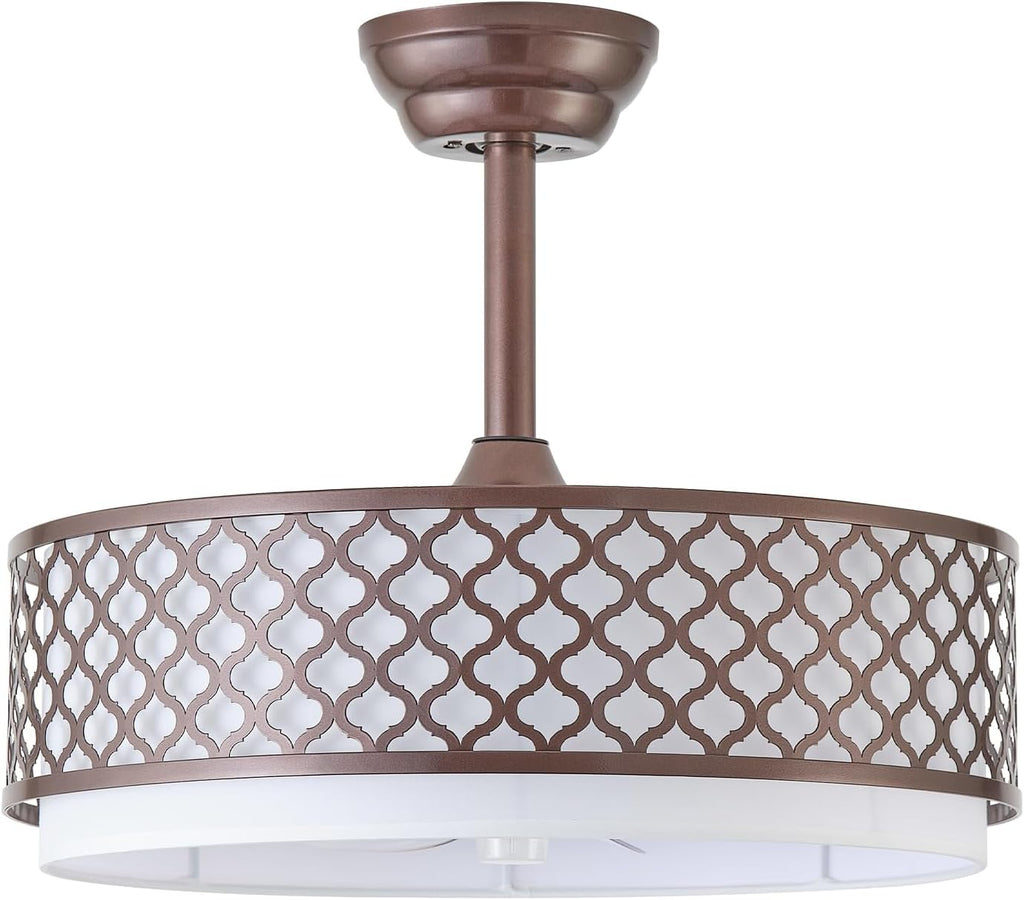 20' Brown Fandelier Ceiling Fan with Lights, Rustic Farmhouse Caged Ceiling Fan with Light Remote Control, Rattan with 6 Speeds for Bedroom, Nursery, Living Room
