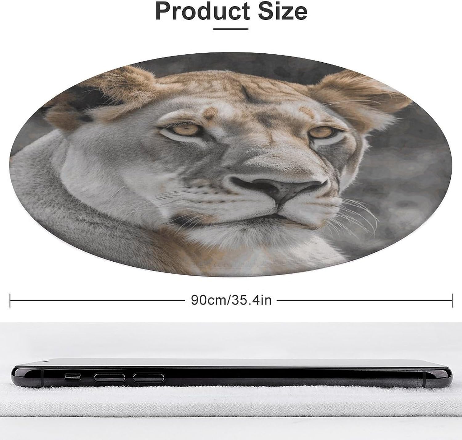 Lioness with Blue Green Eyes Coral Velvet Round Floor Mat Non-Slip Bath Rug Floor Covering for Bathroom Vanity Guest Suite & Vacation Home