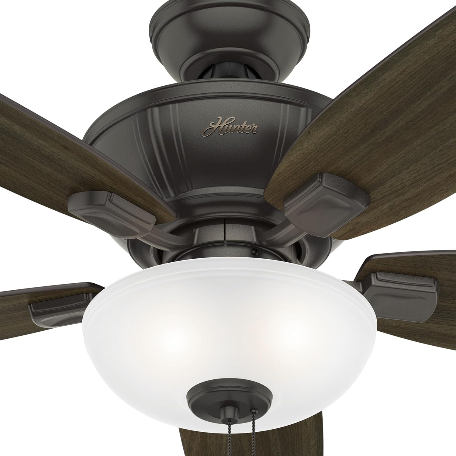 Hunter 52 inch Indoor Ceiling Fan with LED Light - Bronze Ceiling Fan with Pull Chain, For Bedroom, Living Room, or Kitchen, Standard Mount, No Remote, 5 Blades - Kenbridge 53376, Noble Bronze
