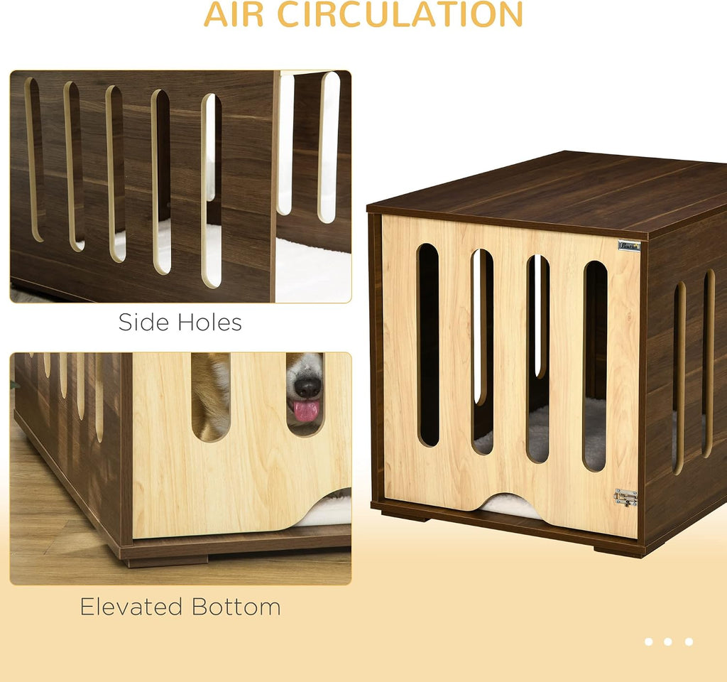PawHut Furniture Style Dog Crate End Table with Removable Door Panel, Dog Crate Bed with Foam Cushion, Safety Lock, Indoor Use, for Small & Medium Dogs, Brown
