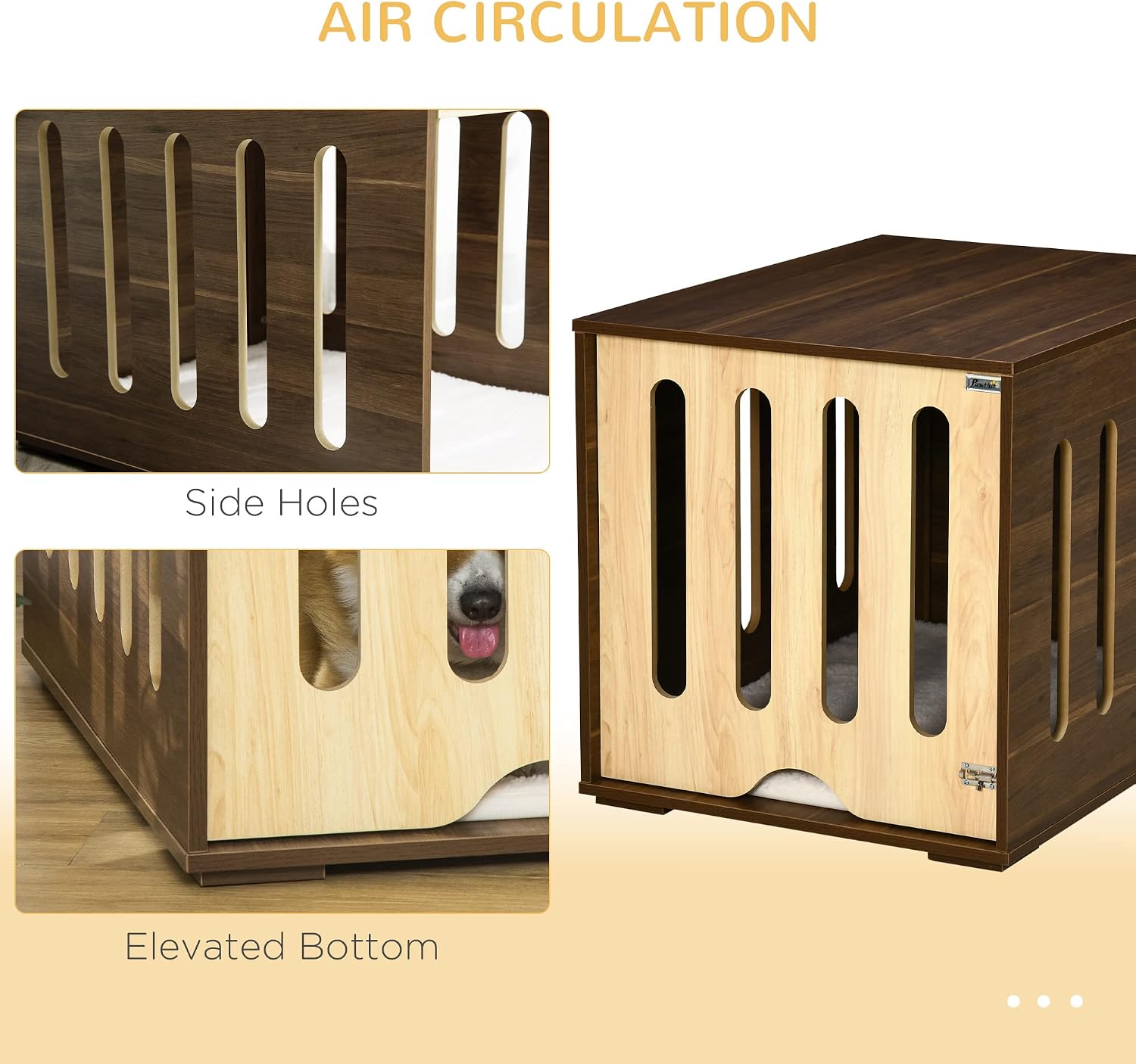 PawHut Furniture Style Dog Crate End Table with Removable Door Panel, Dog Crate Bed with Foam Cushion, Safety Lock, Indoor Use, for Small & Medium Dogs, Brown