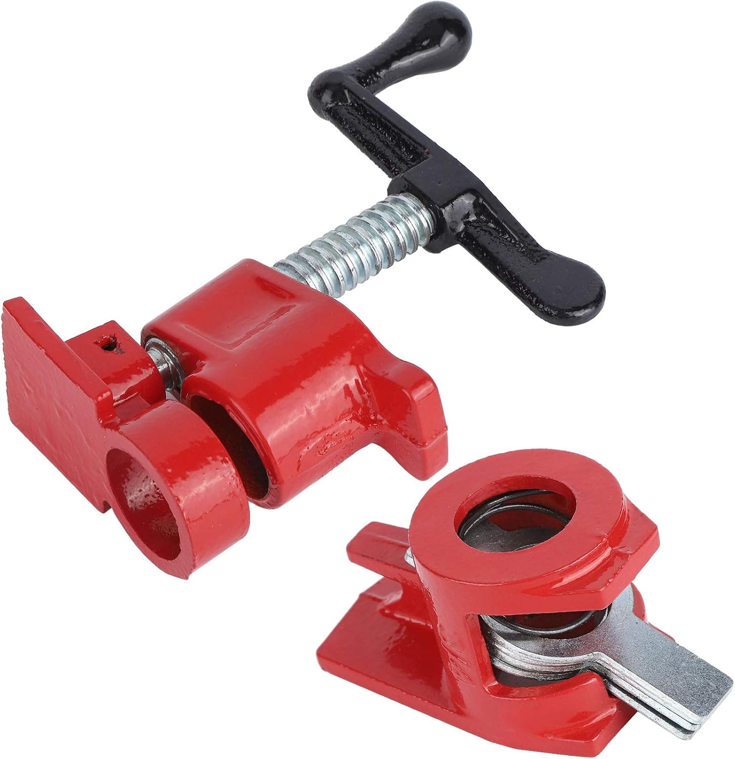 3/4 Inch Heavy Duty Wood Metal Pipe Clamp Set, Quick Release Wide Base Iron, 4 Pieces - Durable Cast Iron, Ergonomic Handle, Ideal for Woodworking and Cabinetry