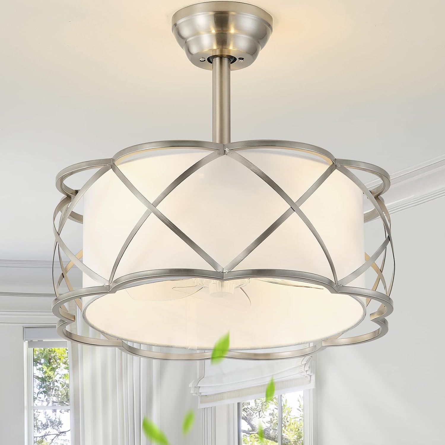 Silver Fandelier Ceiling Fans with Lights, 20' Mid Century Boho Chandelier Ceiling Fan Remote Control with 6 Speeds for Bedroom, Nursery, Living Room
