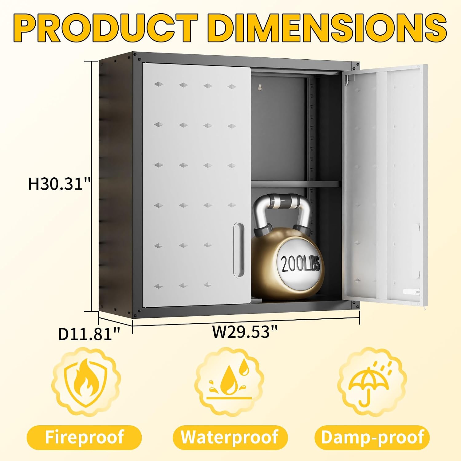 Garage Storage Cabinets Wall Mount, Locking Metal Wall Cabinets with Doors and Adjustable Shelves, Floating Hanging Storage Cabinet for Garage, Basement