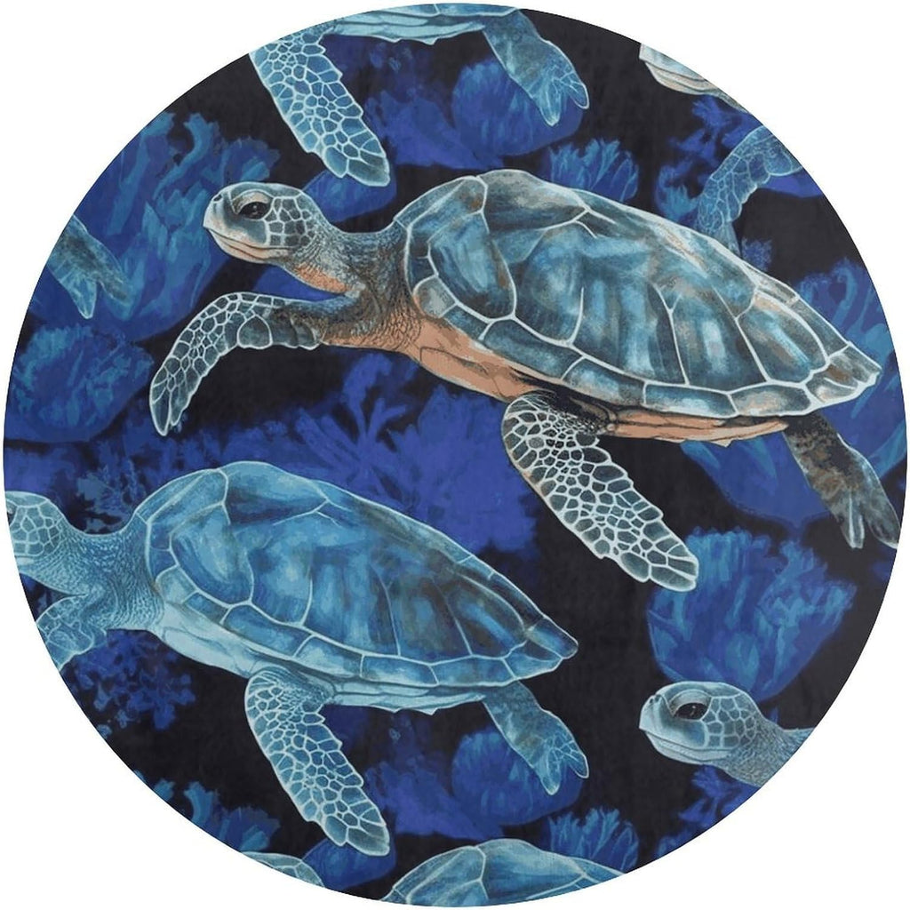 Blue Sea Turtle in Ocean Coral Velvet Round Floor Mat Non-Slip Bath Rug Floor Covering for Bathroom Vanity Guest Suite & Vacation Home